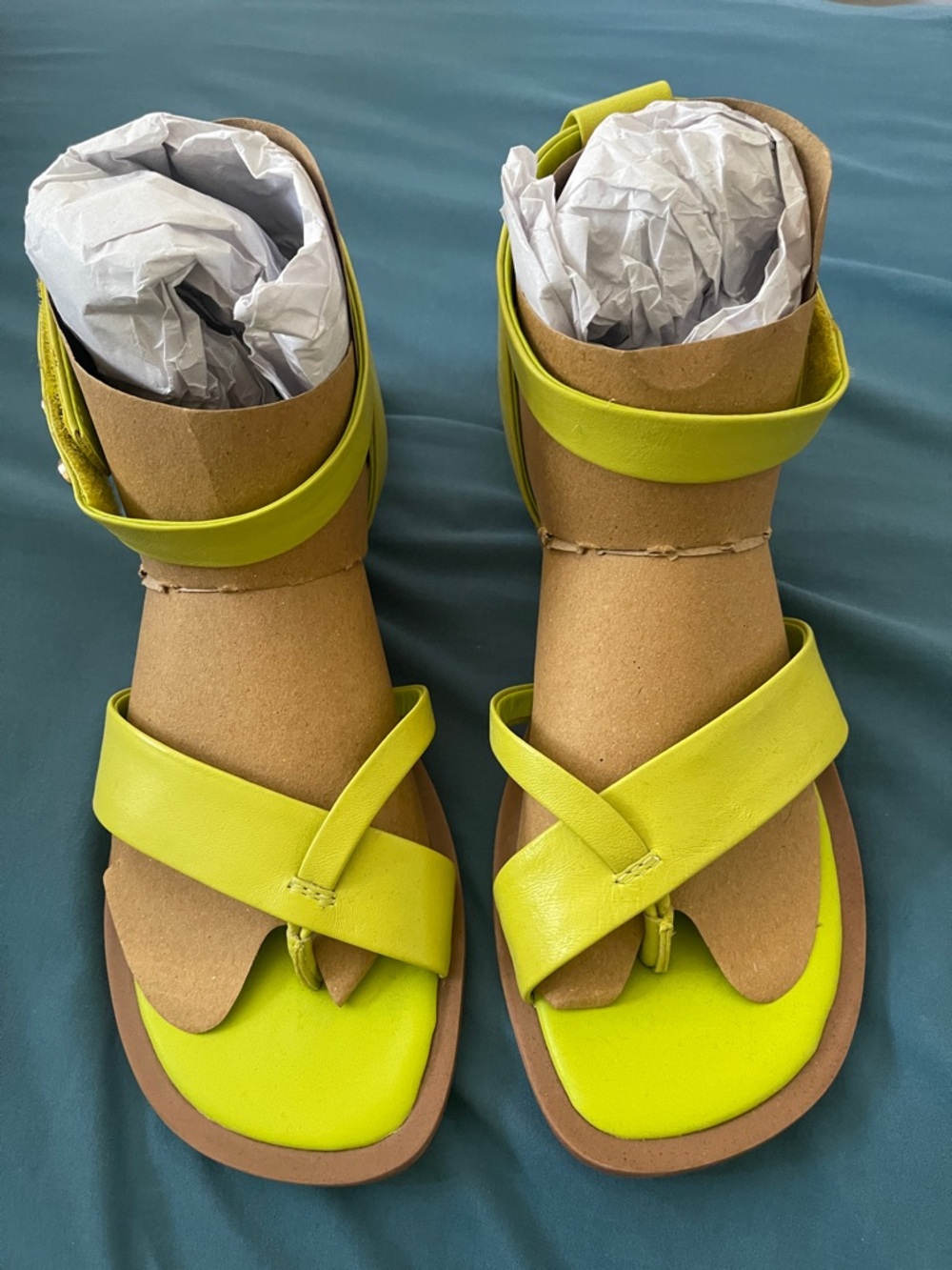 Franco Sarto Green/ Yellow Strappy Flat Sandals - Picture 5 of 5